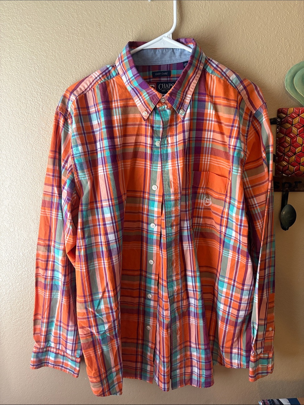 Chaps Men's Orange Multi-Color Plaid Button-Down Shirt